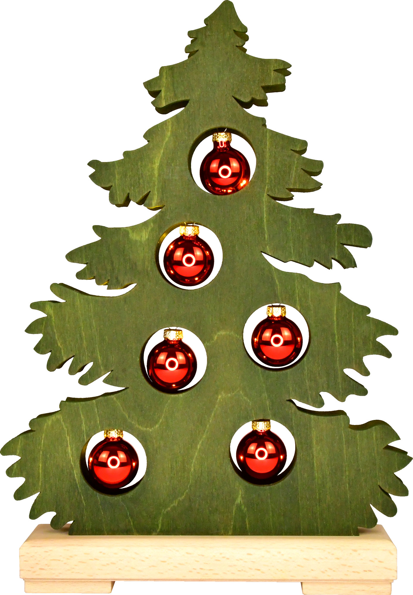 Small fir tree, green stained, red baubles, full USB