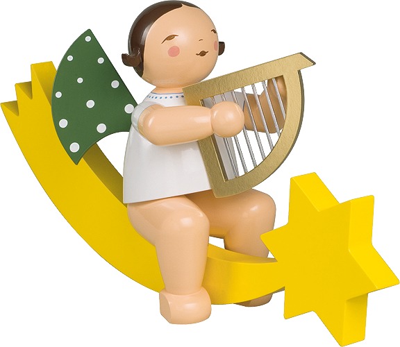 Engel mit Harfe, auf Schweif dunkles Haar