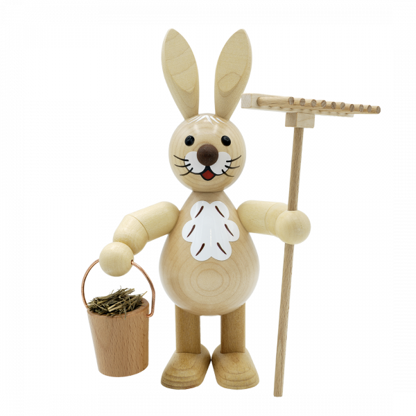 Easter bunny with rake and bucket, medium, 18 cm