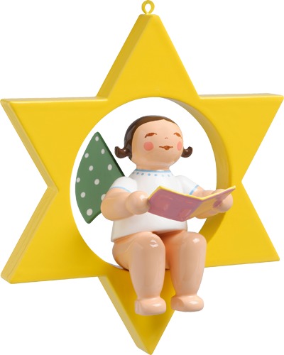 Engel mit Liederbuch, im Stern dunkles Haar