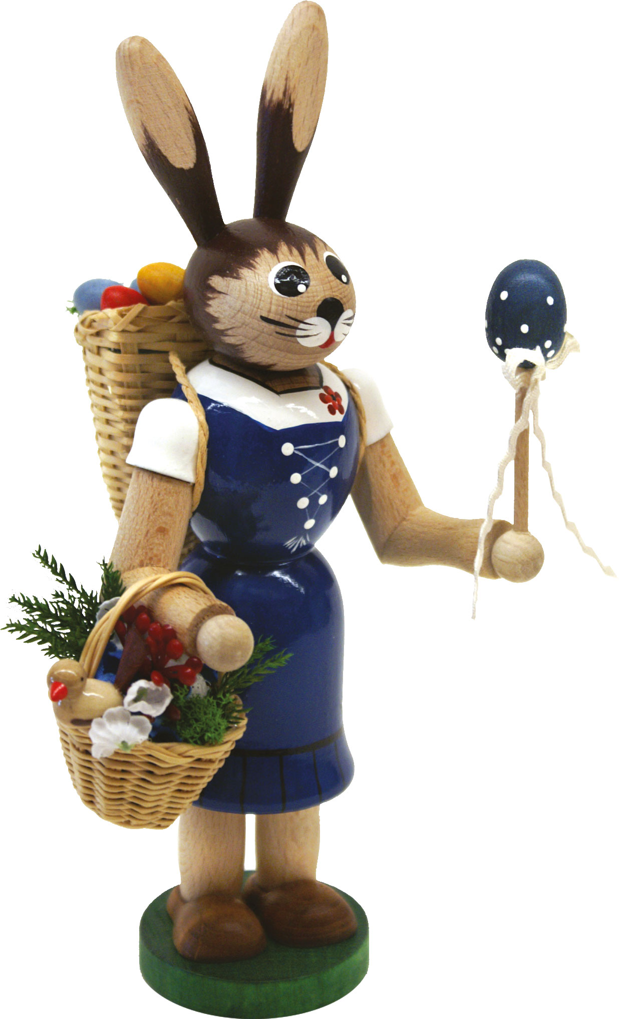 Osterhäsin, blau, 2 Körbchen und Ei