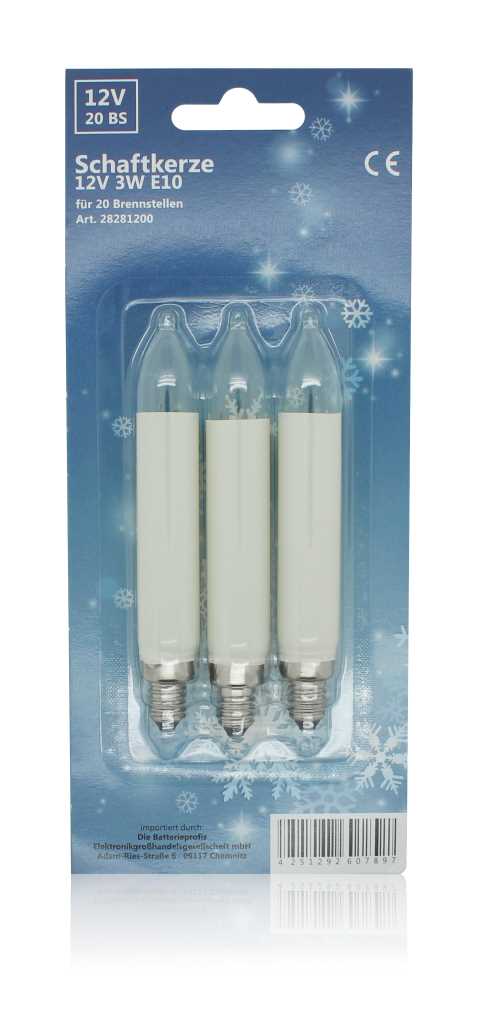 Schaftkerze 12V 3W E10 3er-Blister