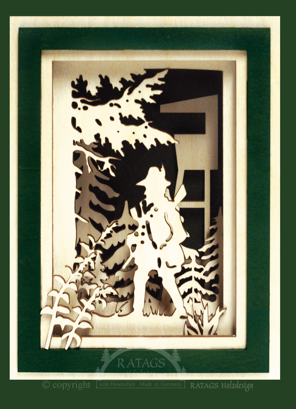 3D wall picture, hunter, dark green frame