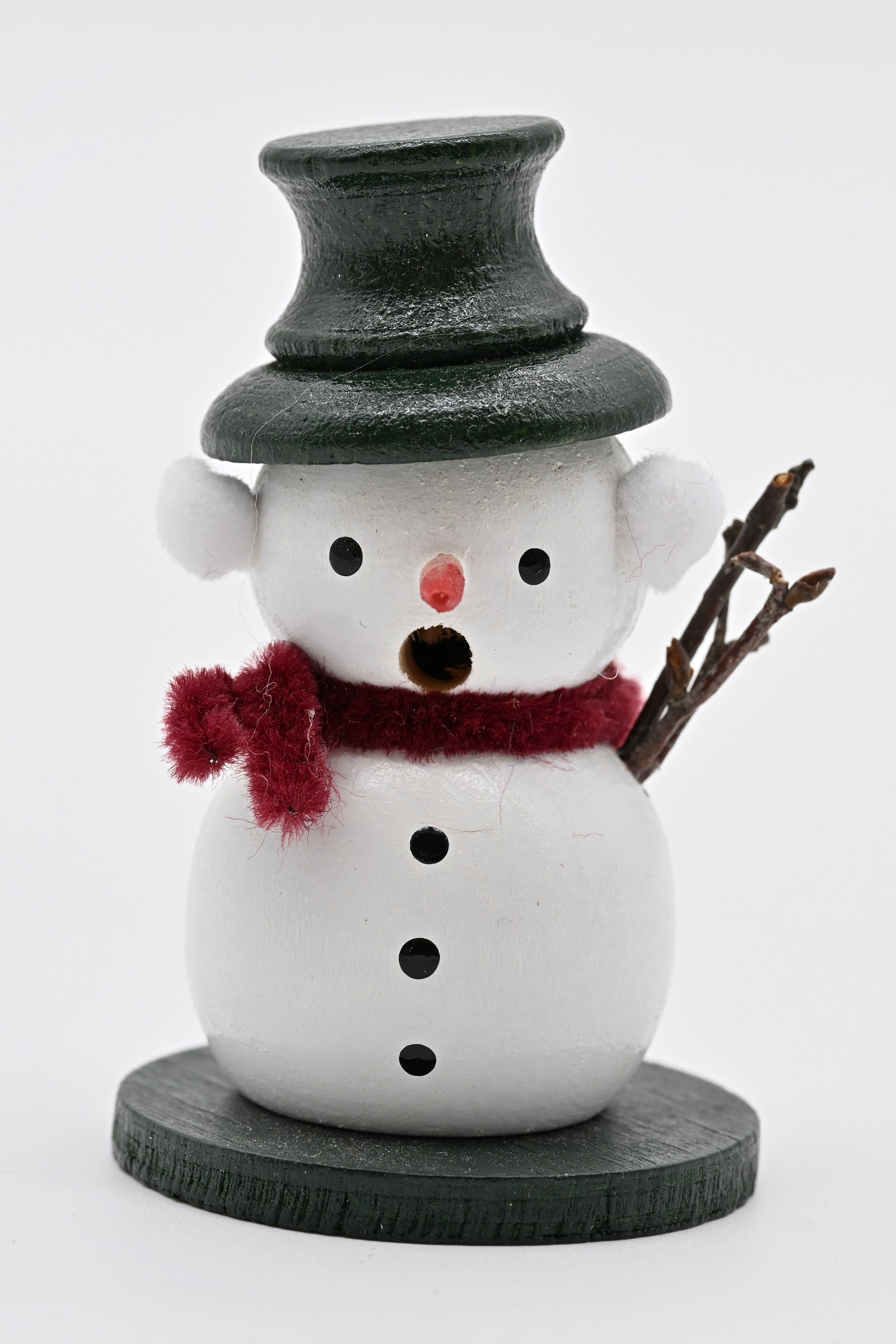 MiniRäuchermännchen, Schneemann, weiß, grüner Hut, lila Schal