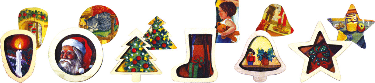 Tree decorations for crafting, set of 6, decoupage technique