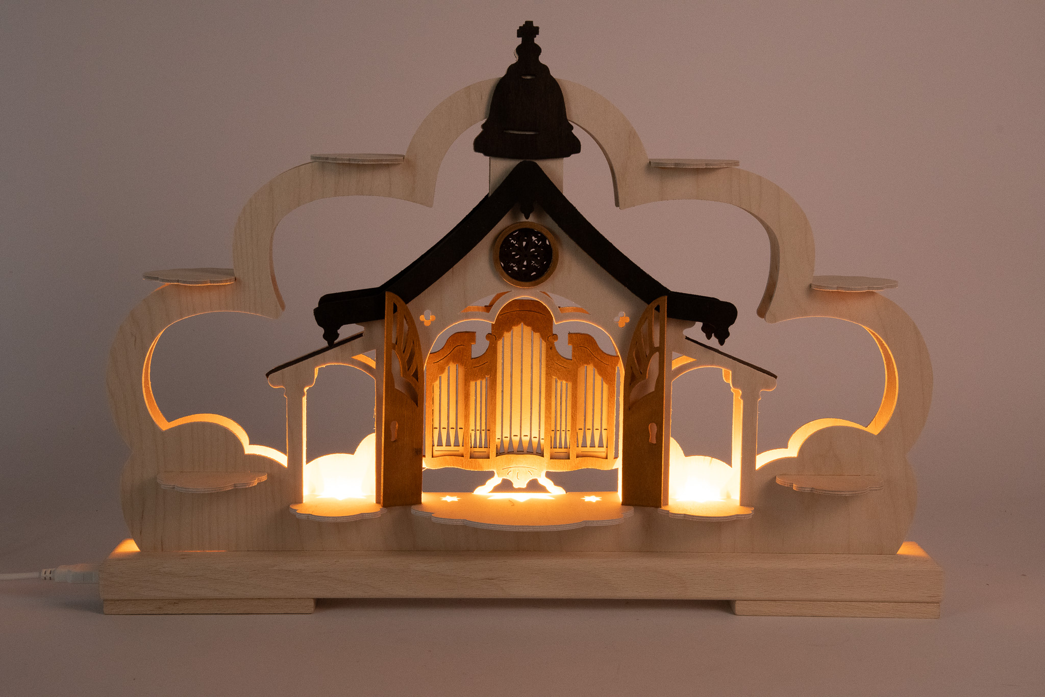 Schwibbogen kl., Kirche braun für Sammlerfiguren