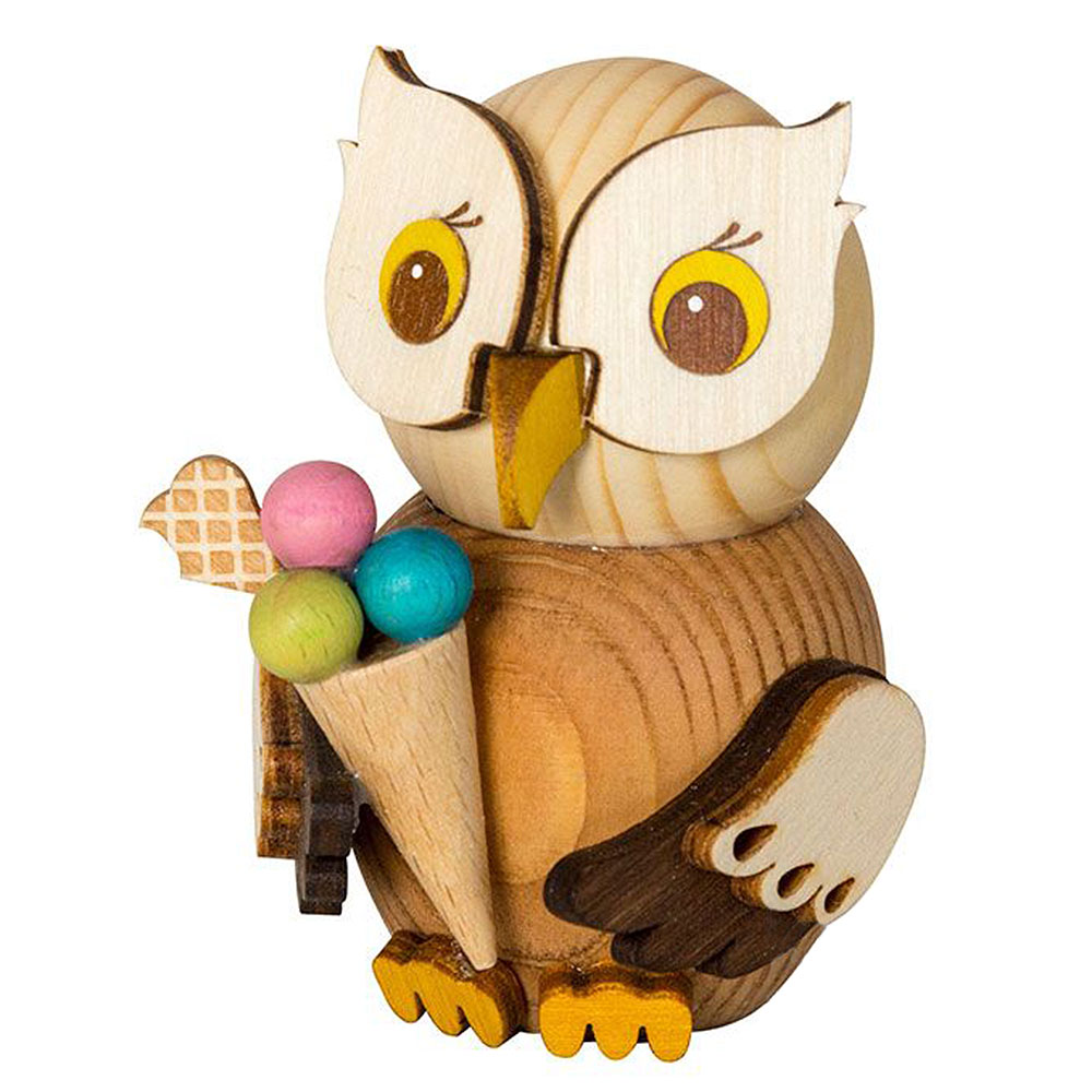 Mini-uil met ijsje ca. 7 cm, houten figuurtje 2021