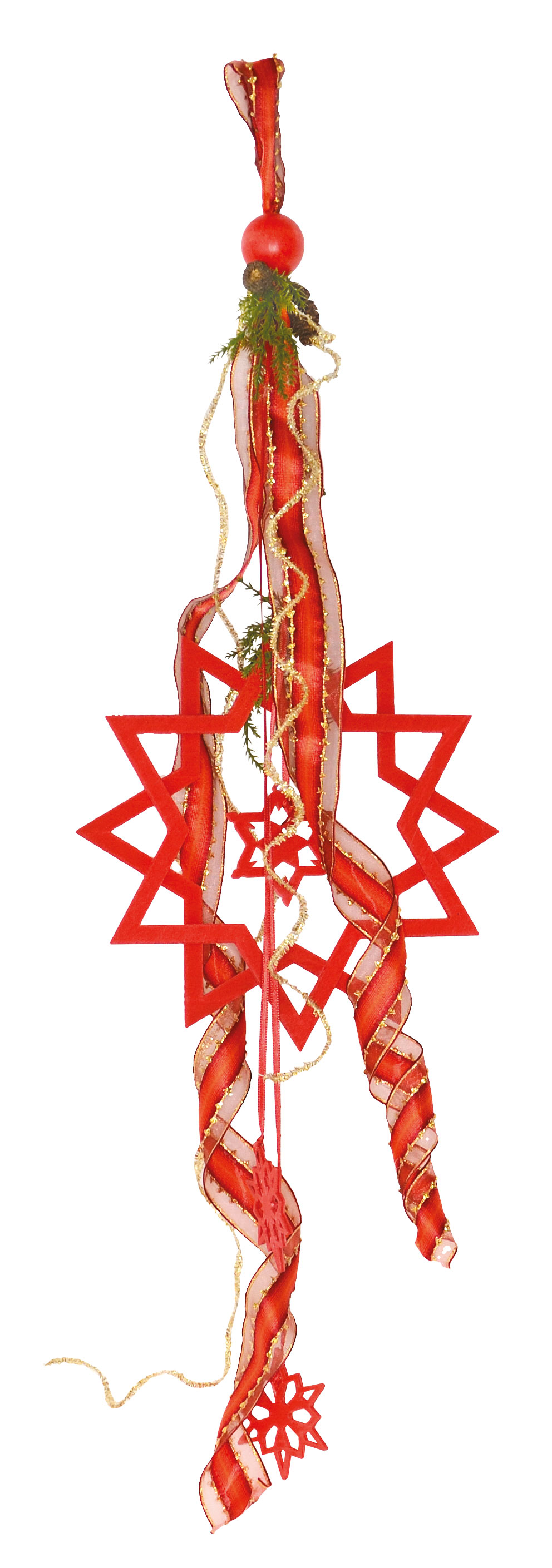 Window hangers stars red stars, ribbons red+gold