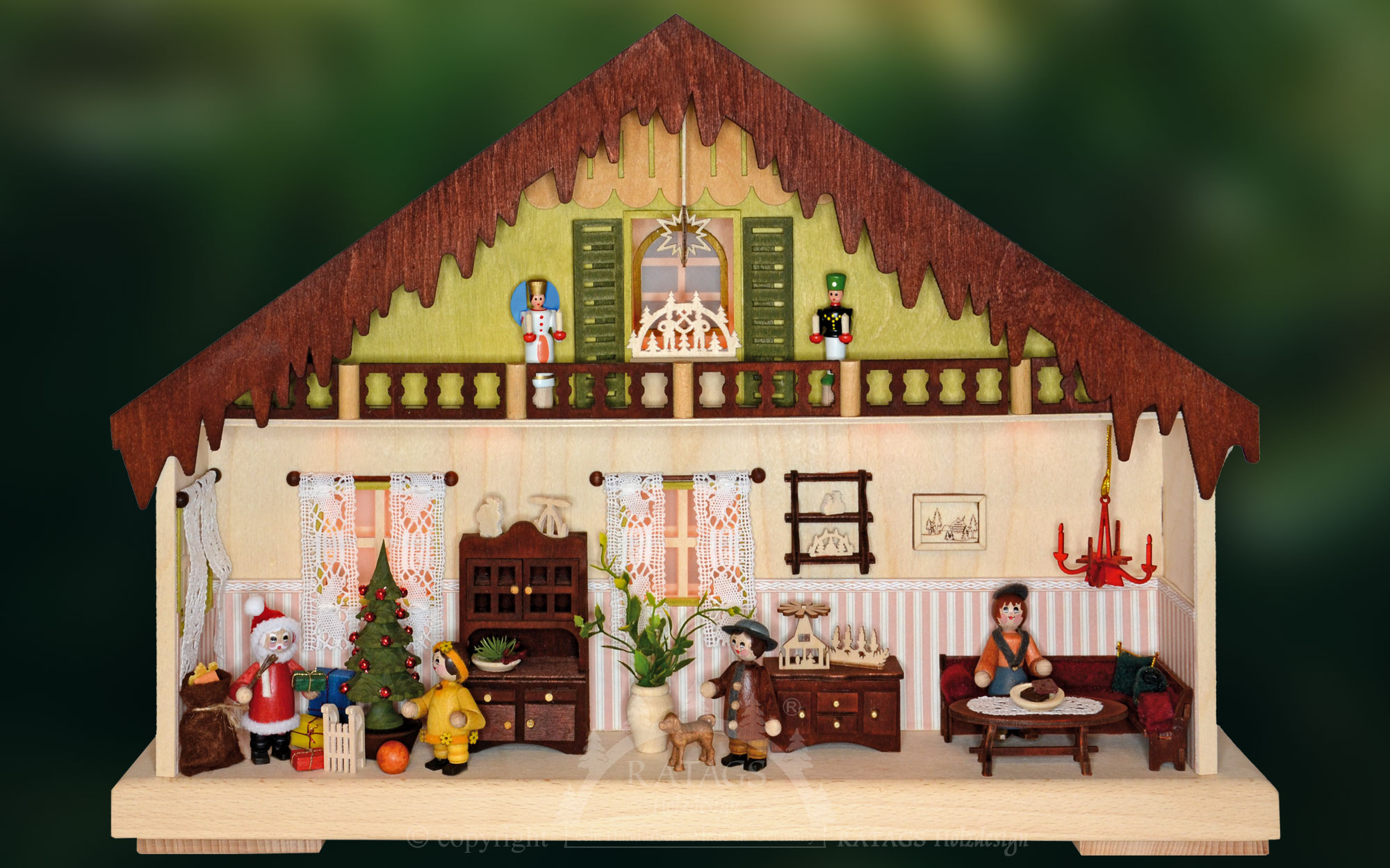 Casita iluminada pequeña, reparto de regalos. Tamaño aprox. 32 x 44 cm (ancho x alto).