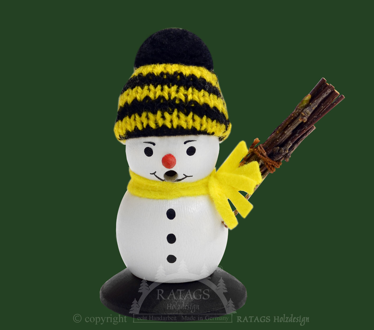 Miniräuchermann, Schneemann mit Besen Miniräuchermann, Schneemann mit Besen