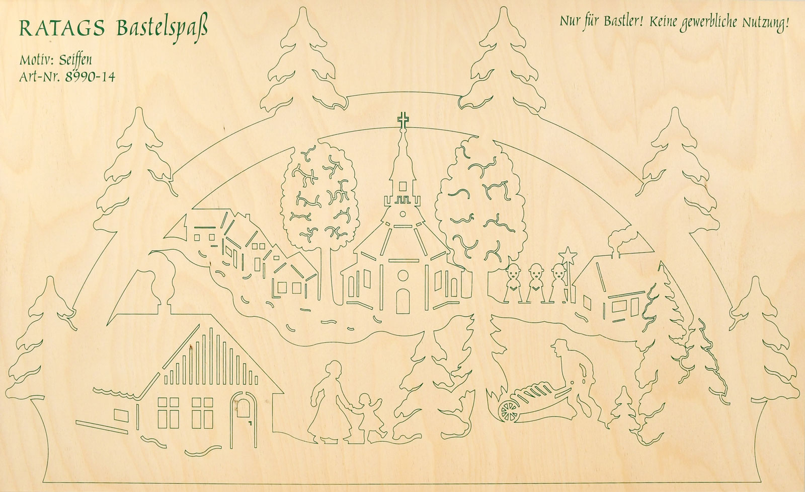 2 motif plywood panels, village of Seiffen, large, for sawing yourself