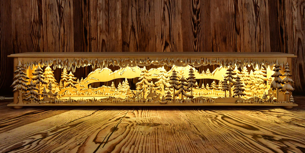 Raumleuchte gr., Schneemannparadies, handbemalt braun, Raureif, unbestückt