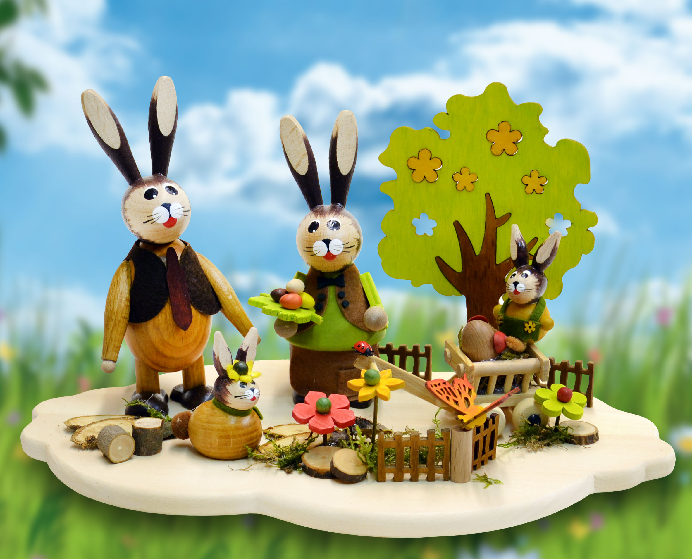 Hasenfamilie im Garten, 4 Hasen