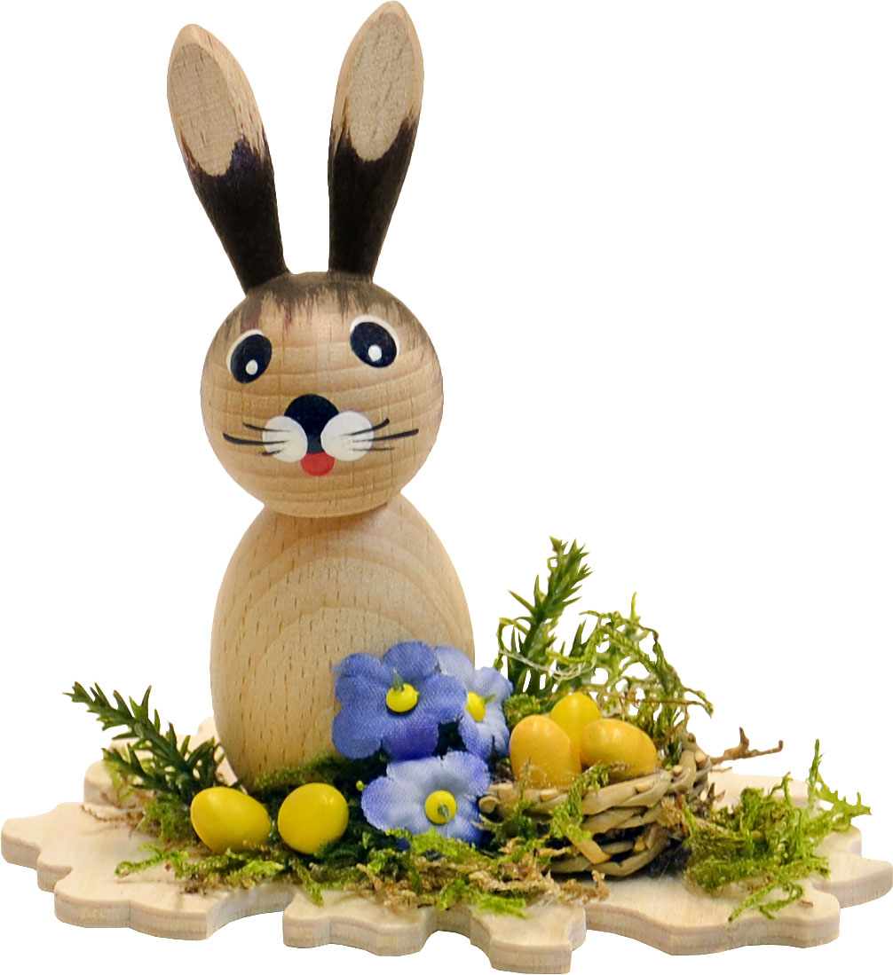 Bunny, natural, in grass with basket, blue/g