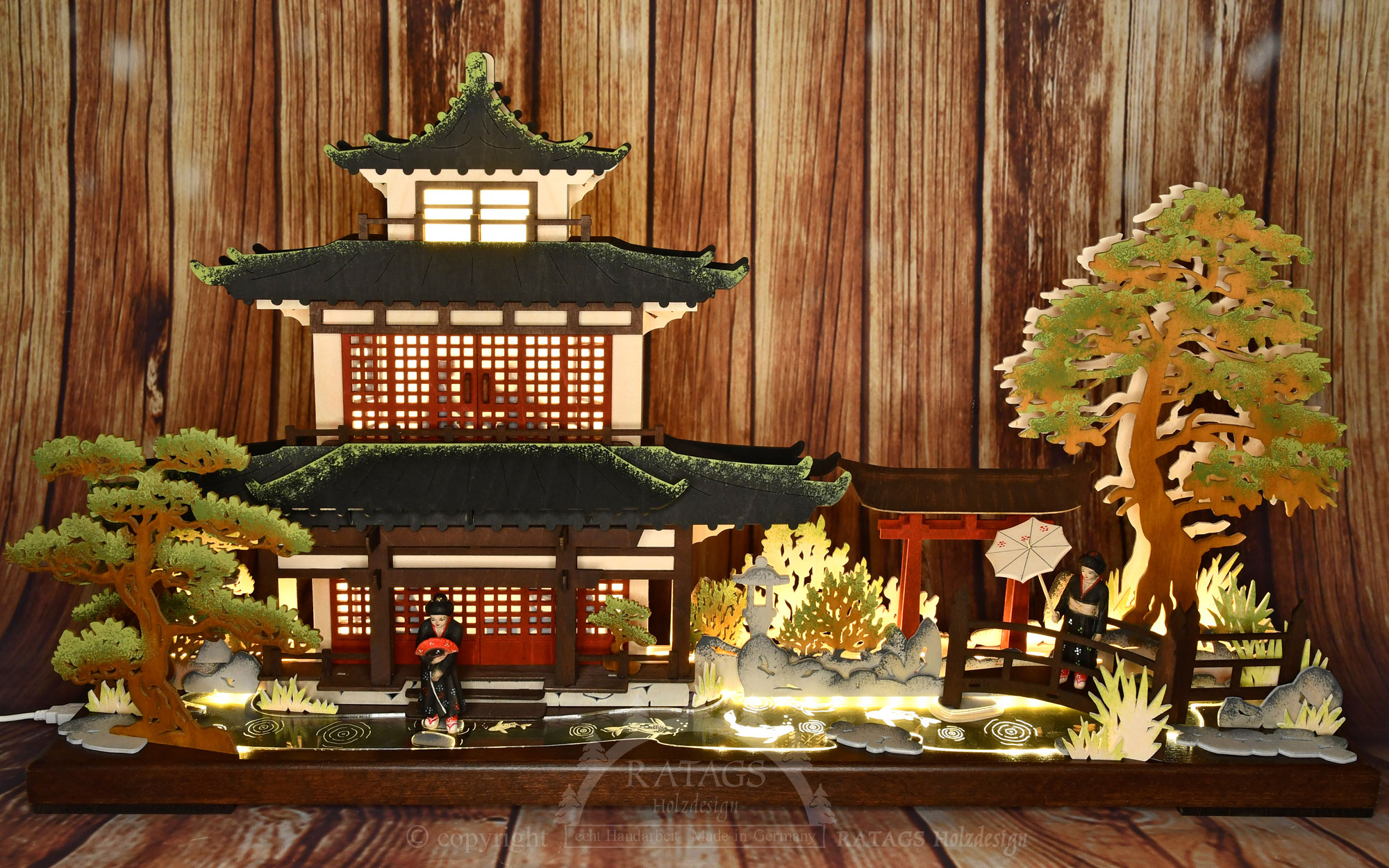 3D Schwibbogen Japan, large, USB, coloured trees, LED strip, acrylic glass