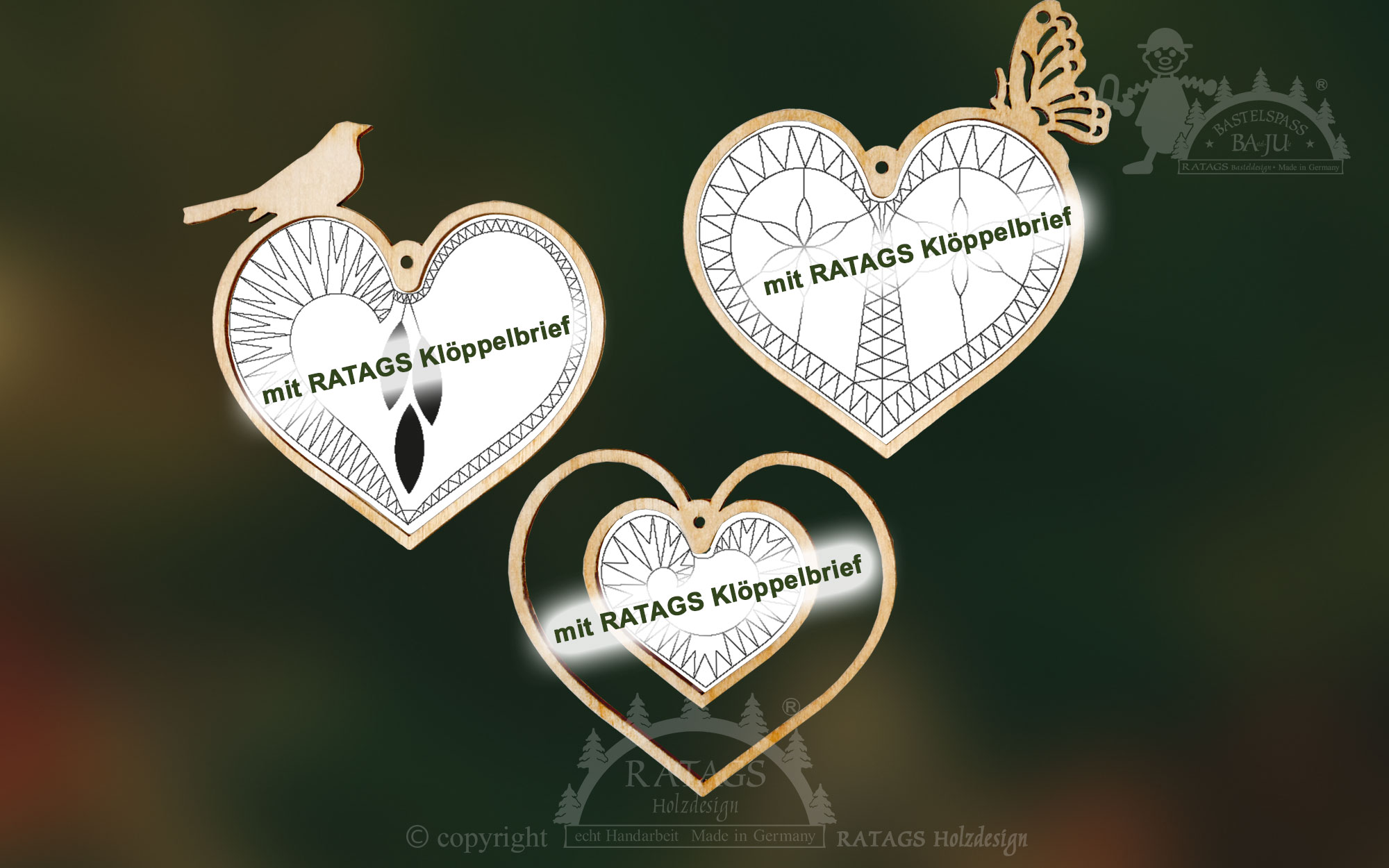 6 bobbin lace frames, hearts to hang up with 3 RATAGS bobbin lace patterns