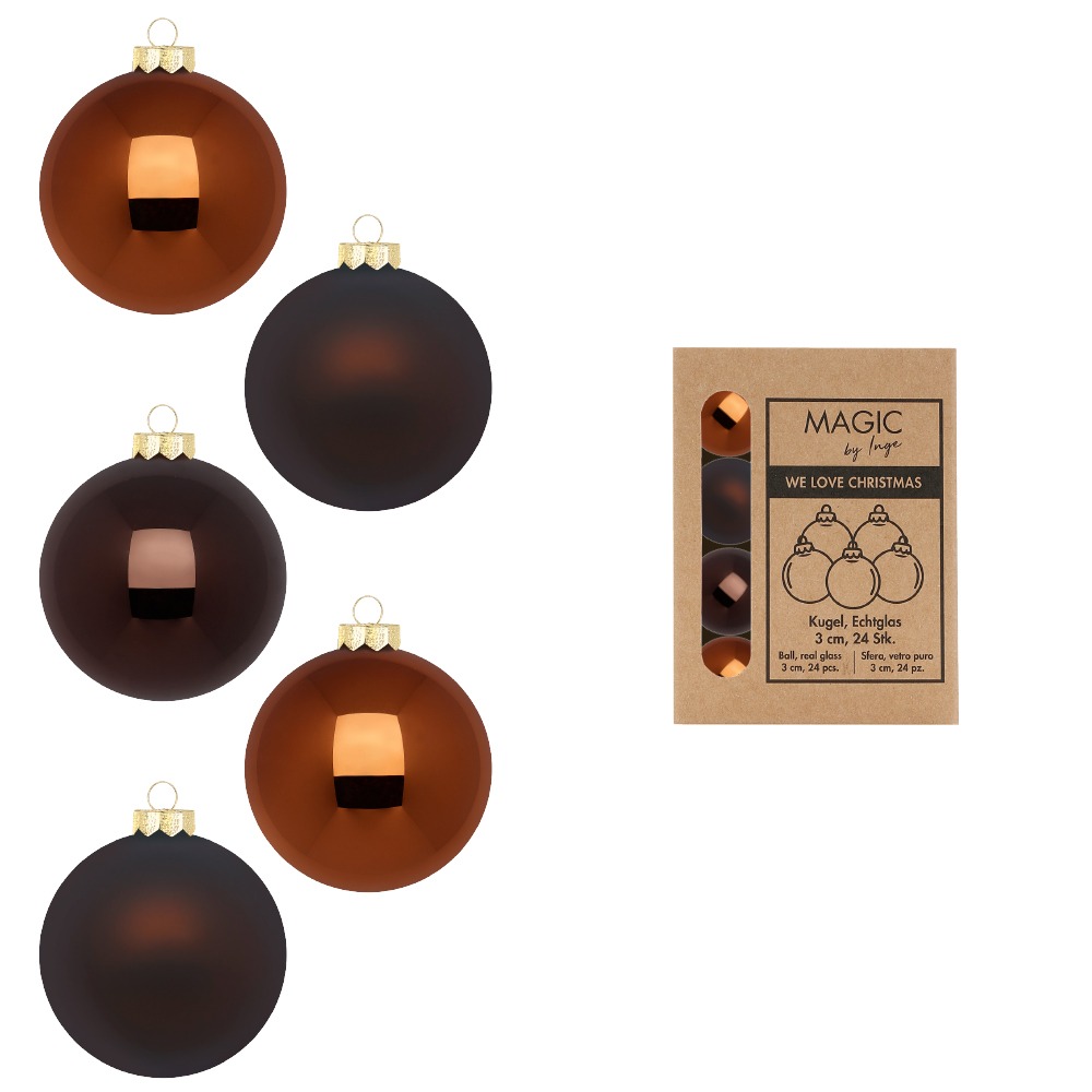 Glass ball, 3 cm, Cognac Diamond, 24 pcs.