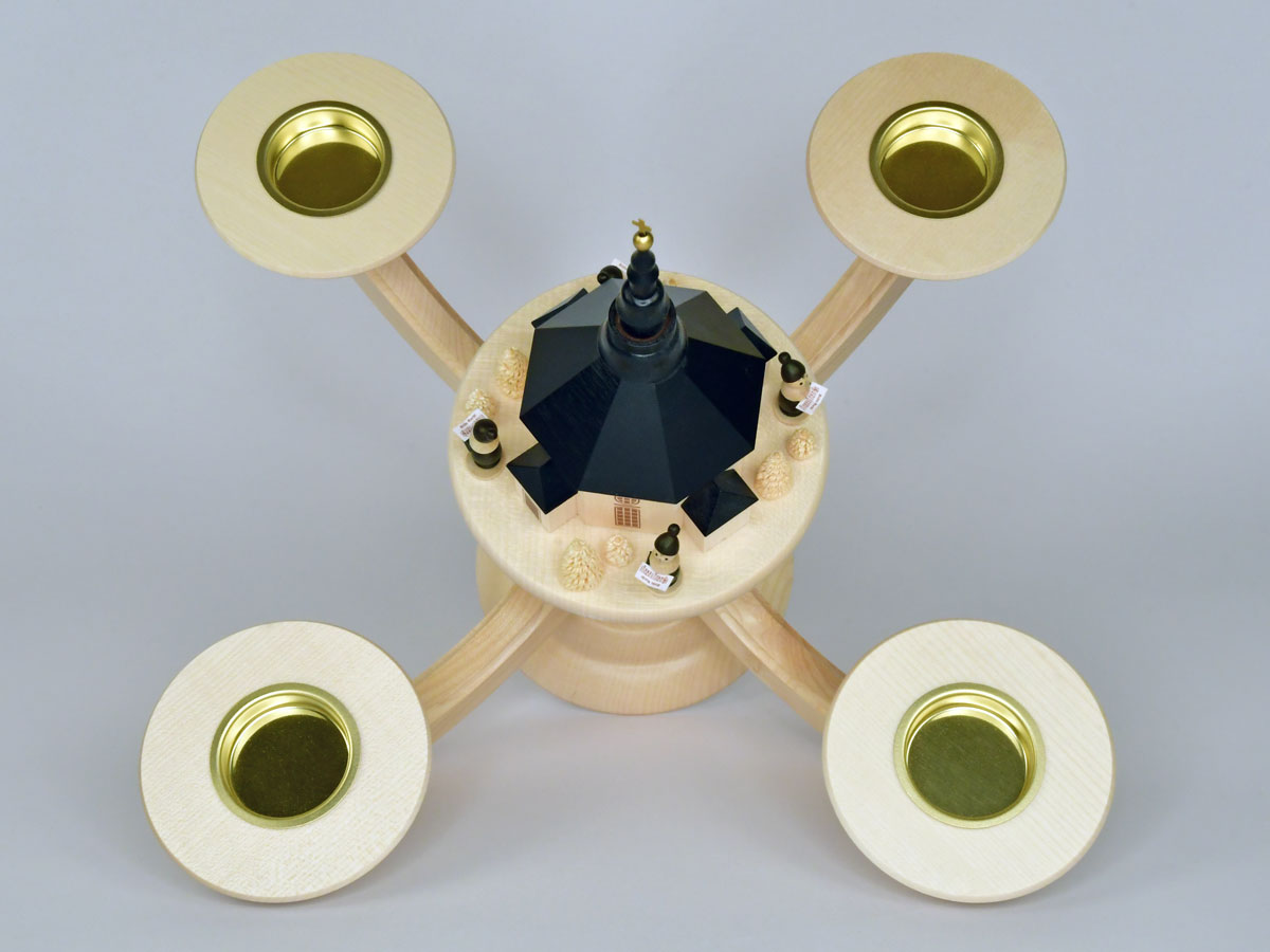 Candelabro de Adviento de cuatro brazos natural, candelabro de madera maciza de Seiffen, 4 velas