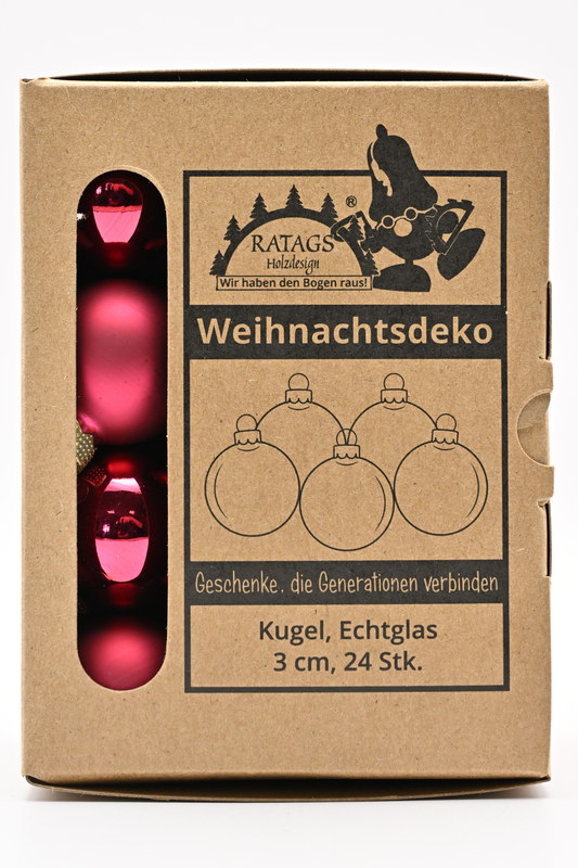 Kugel Glas, 3 cm, Ochsenblut, 24 Stück