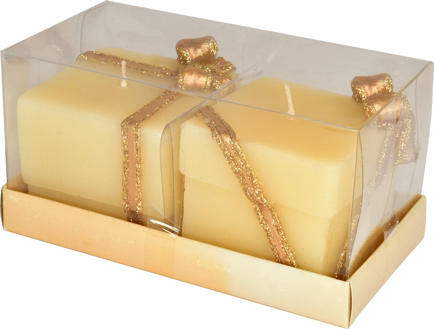 Schmuckkerzen, eckig, 2er Set Natur/Gold/Kupfer