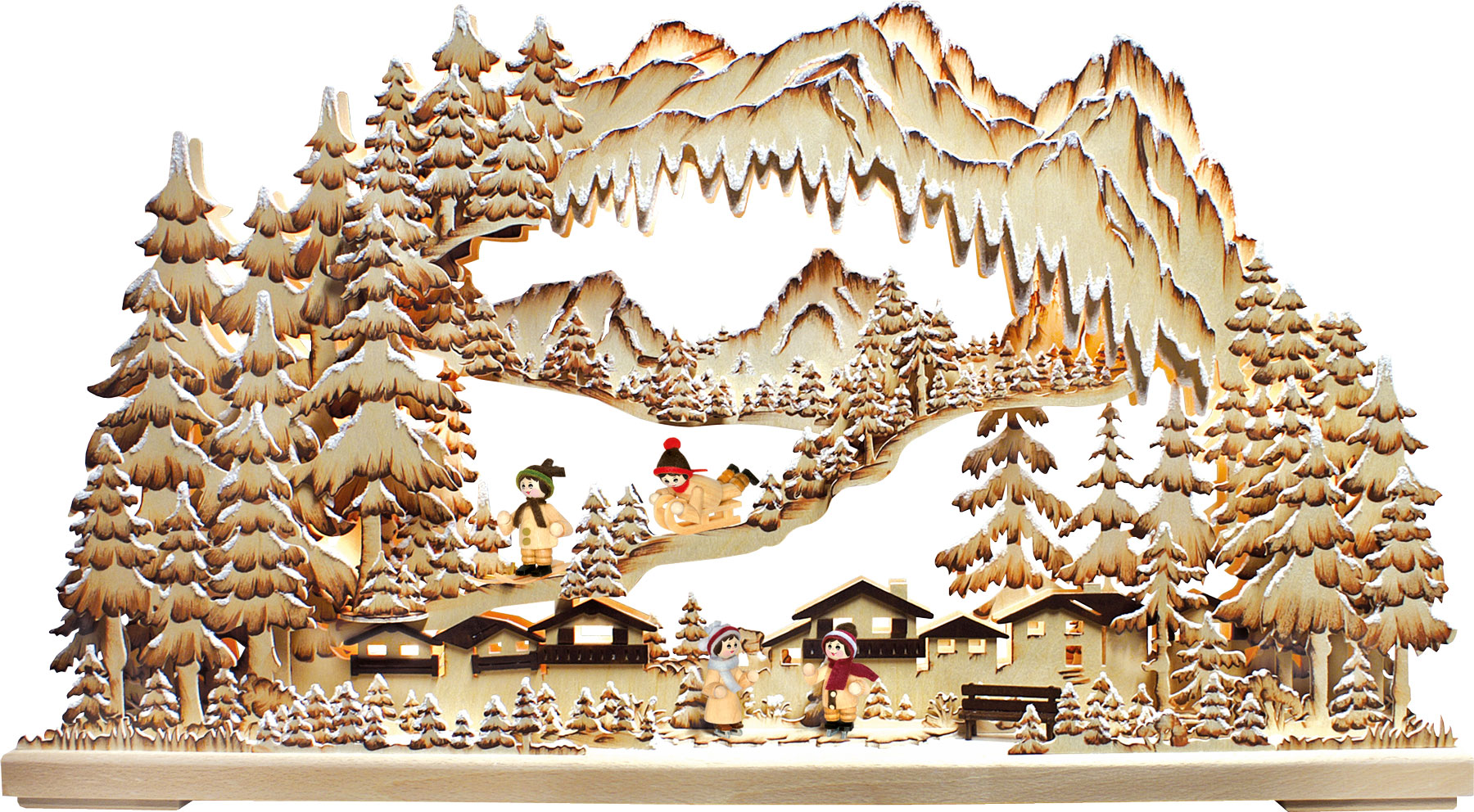 3D-Schwibbogen groß, Wintersport, handbemalt, braun, Raureif