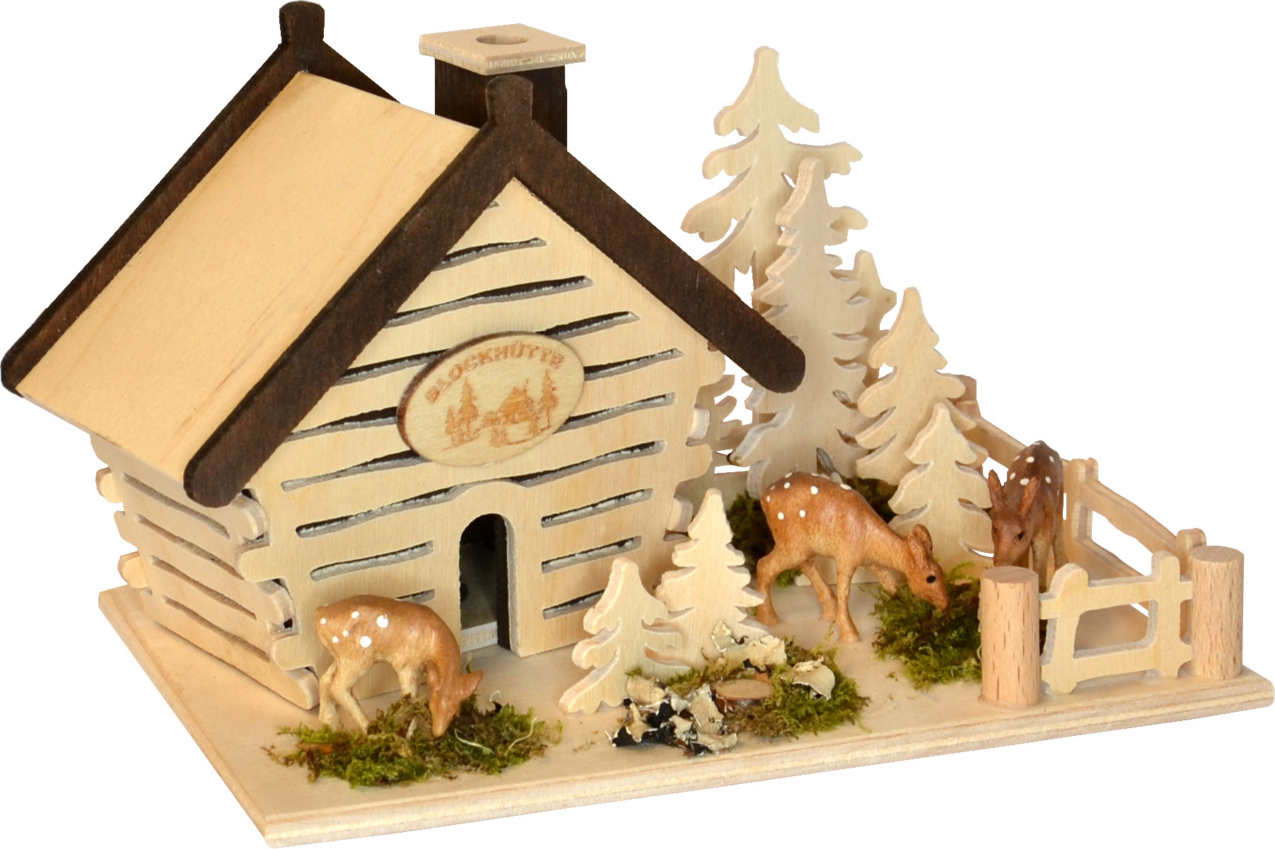 Incense house, log cabin, deer
