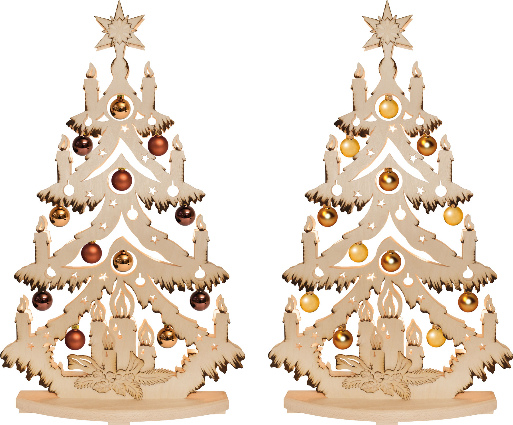 Tanne groß, 2er Set Kugeln, gold + kupfer, glänzend, braun schattiert Tanne groß, 2er Set Kugeln, gold + kupfer, glänzend, braun schattiert