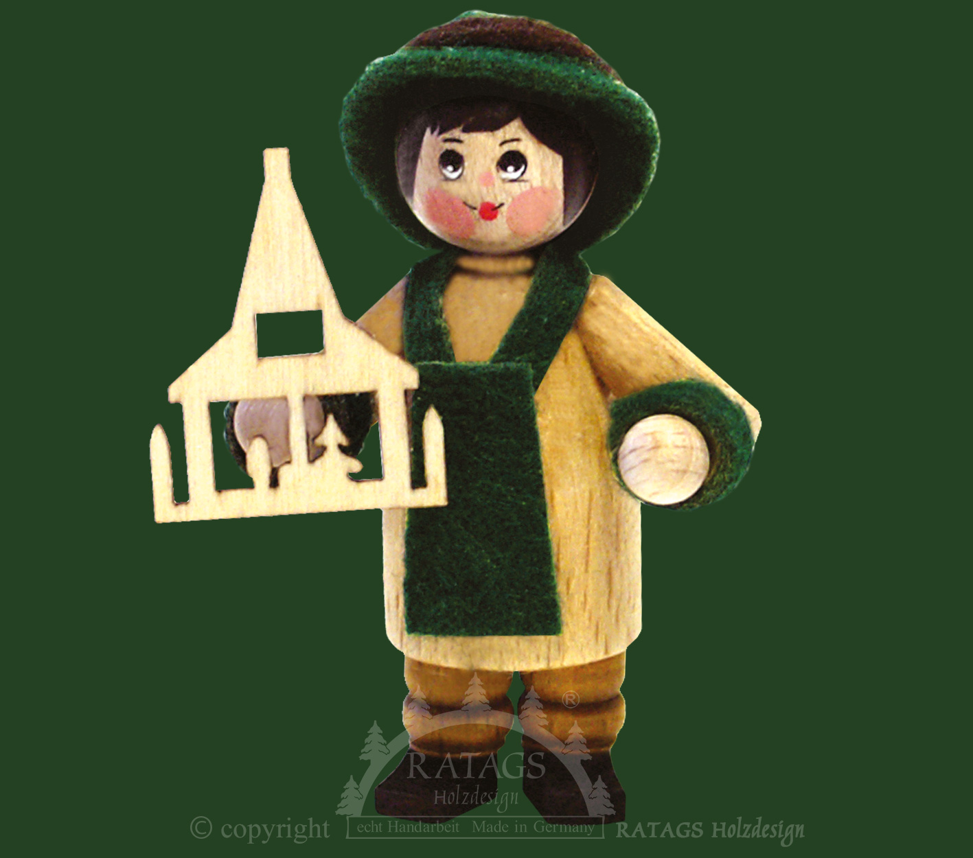 Figure, pyramid builder with green apron