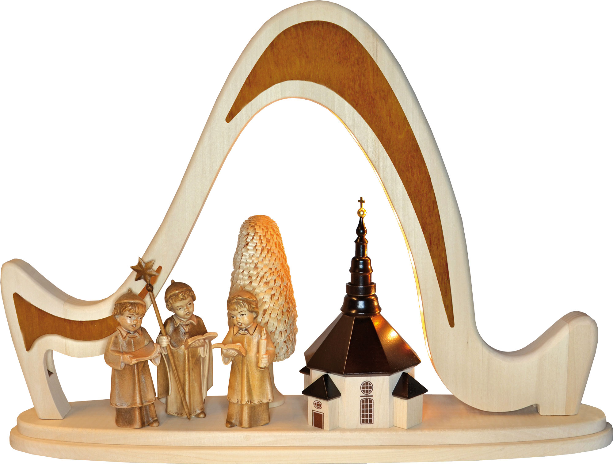 Massivholzbogen, Kurrende mit Seiffener  mit LED-Beleuchtung, Gr. 45 x 30 cm