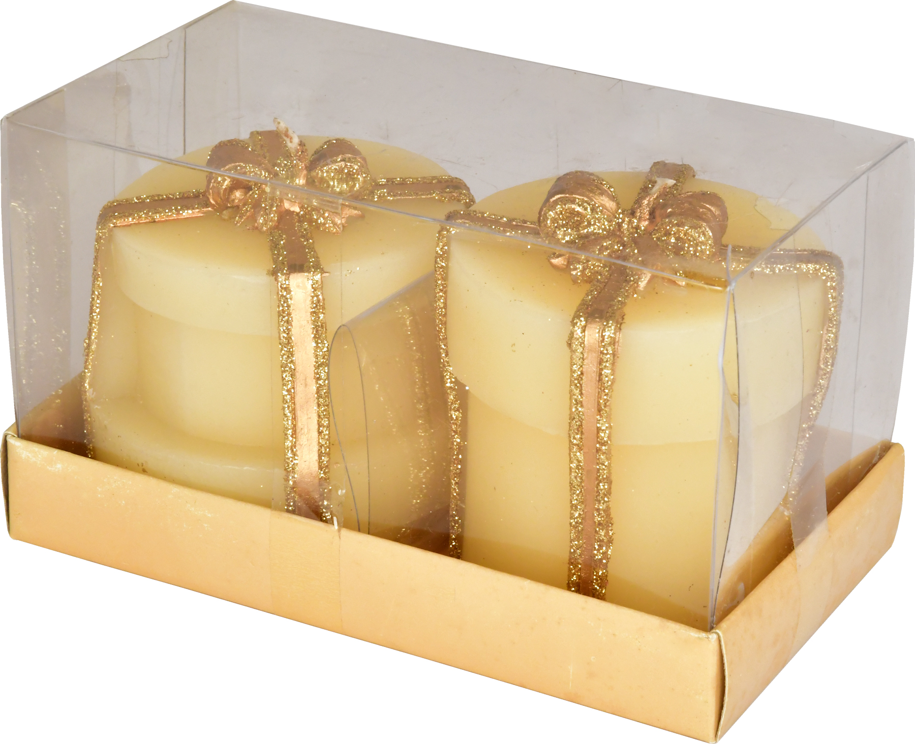 Schmuckkerzen, rund, 2er Set Natur/Gold/Kupfer