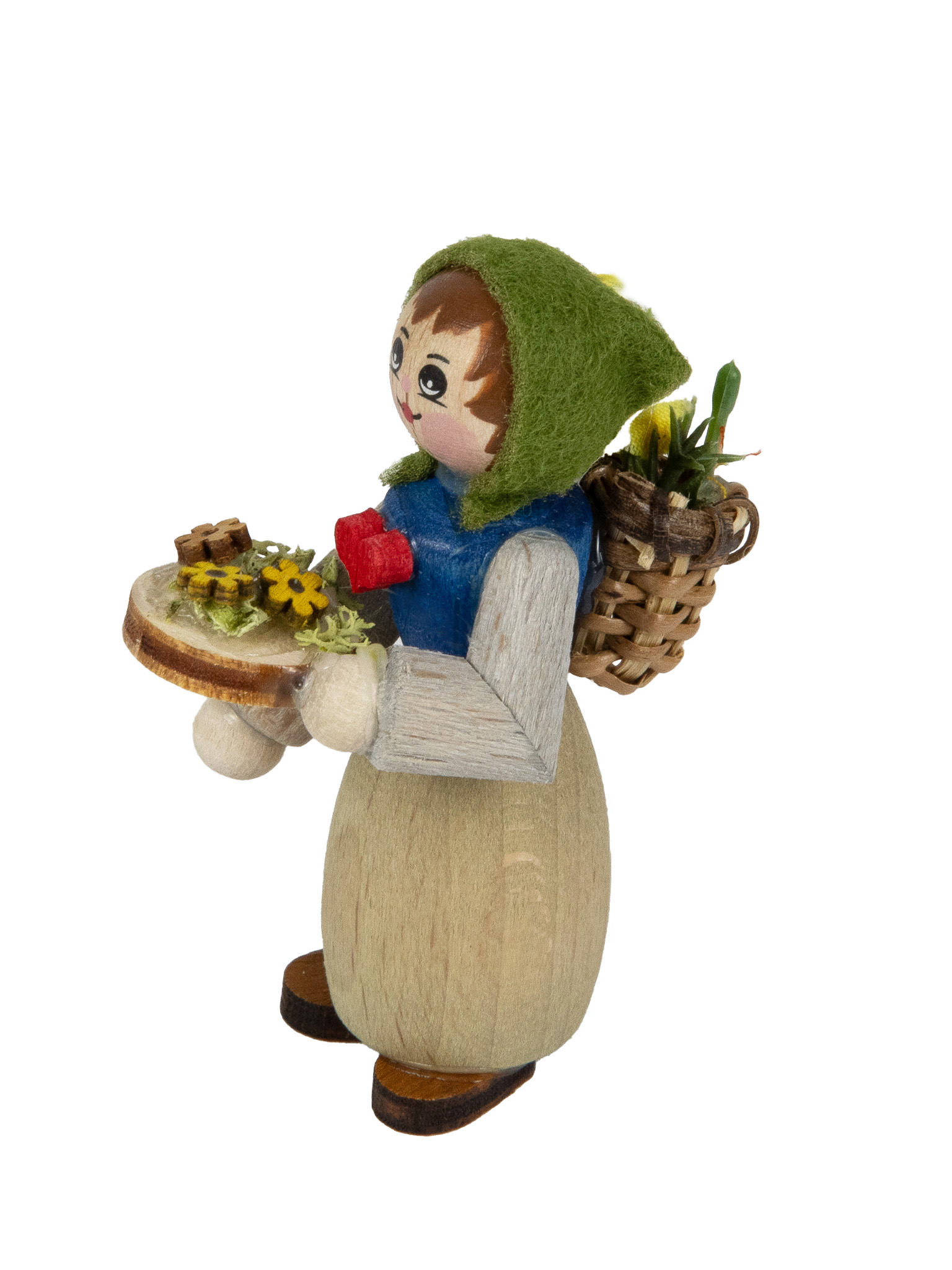 Figur, Blumenfrau, Blumenschale und Huckkorb