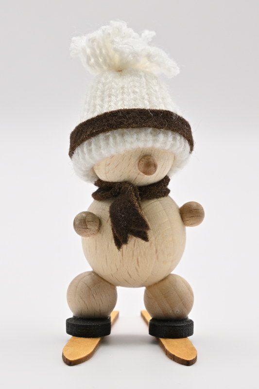 Schneemann auf Ski, Mütze weiß/braun 7 cm