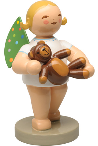 Engel mit farbigen Flügelpunkten und Teddy, blond
