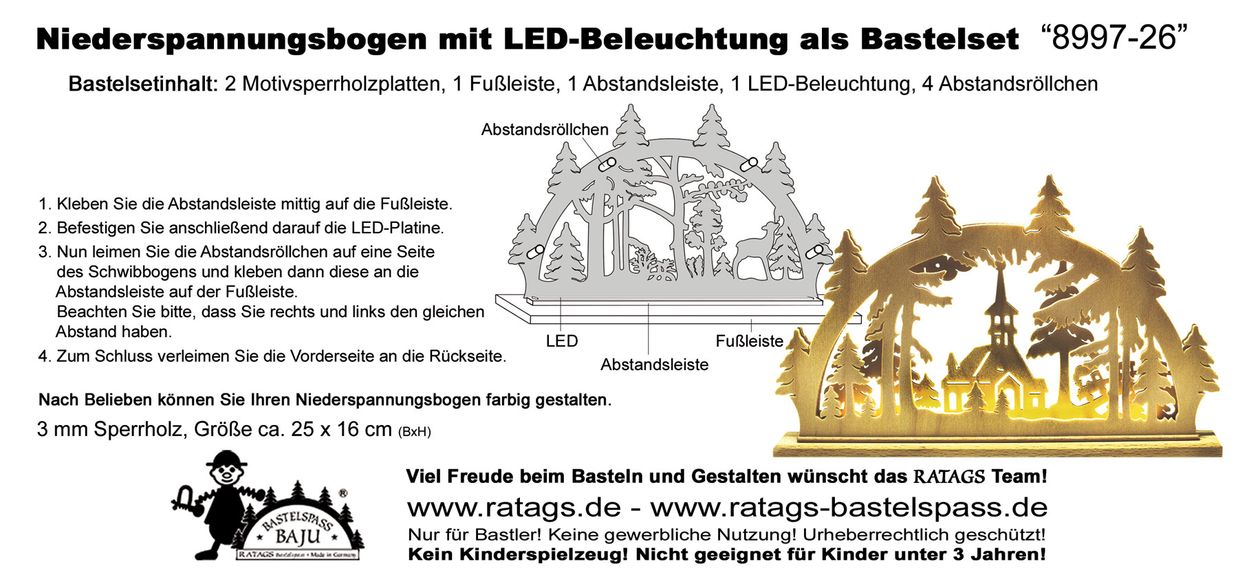 Schwibbogen mit LED zum Basteln Kirche im Wald