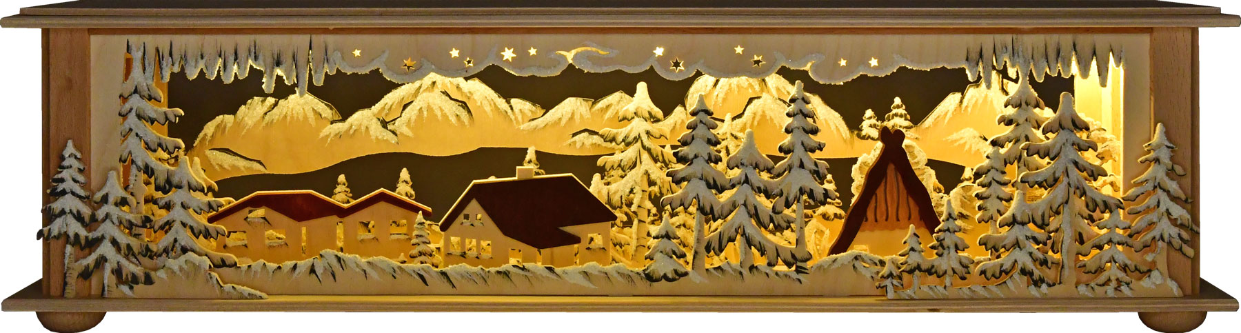 Raumleuchte kl., Wald und Eiszapfen, flach, handbemalt grau, Raureif