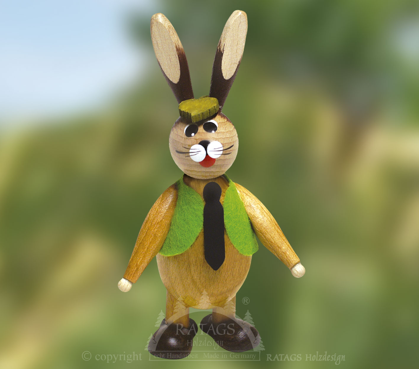 Knuffelhase, grüne Weste, Krawatte