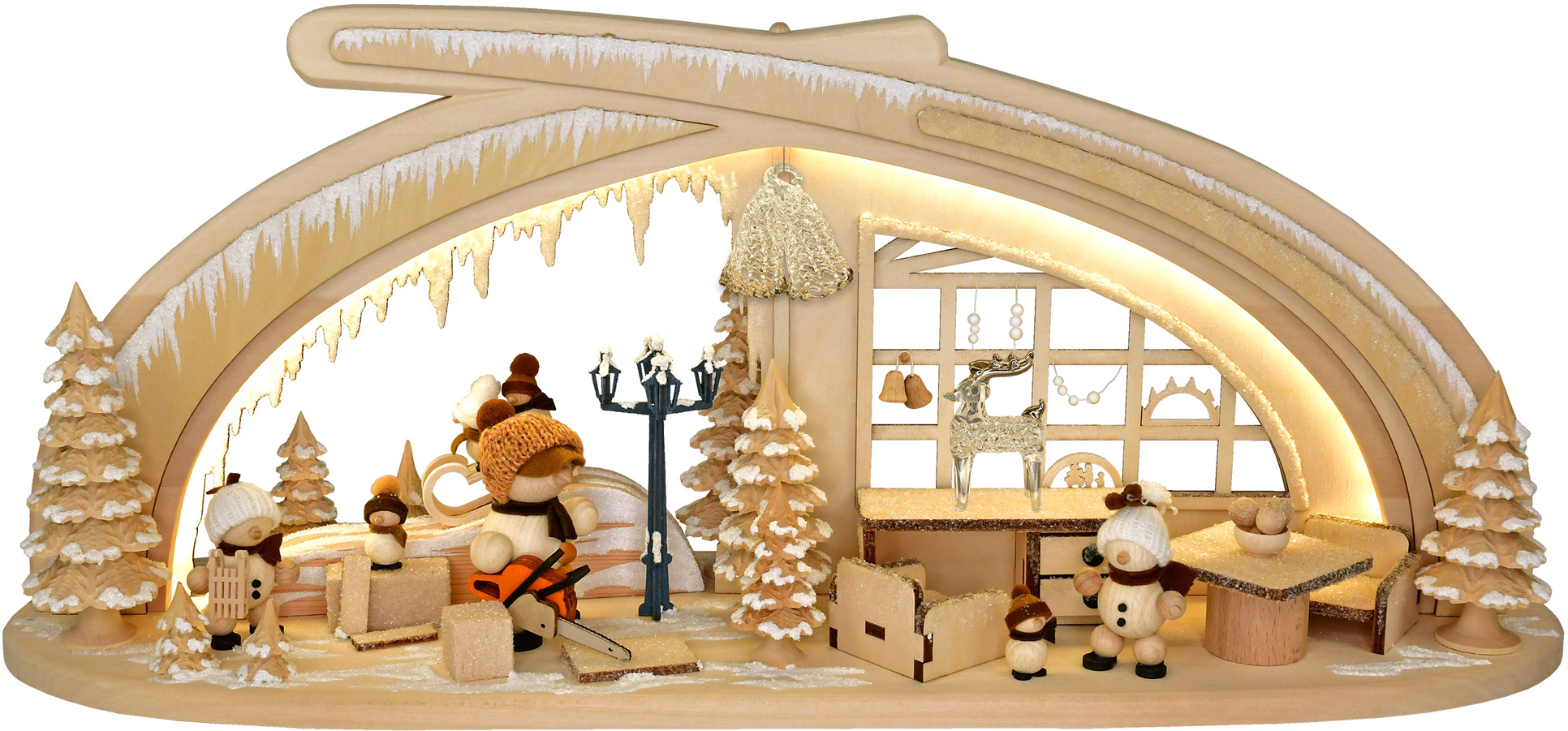 Solid wood arch, ice cave, glass decorations, with LED lighting