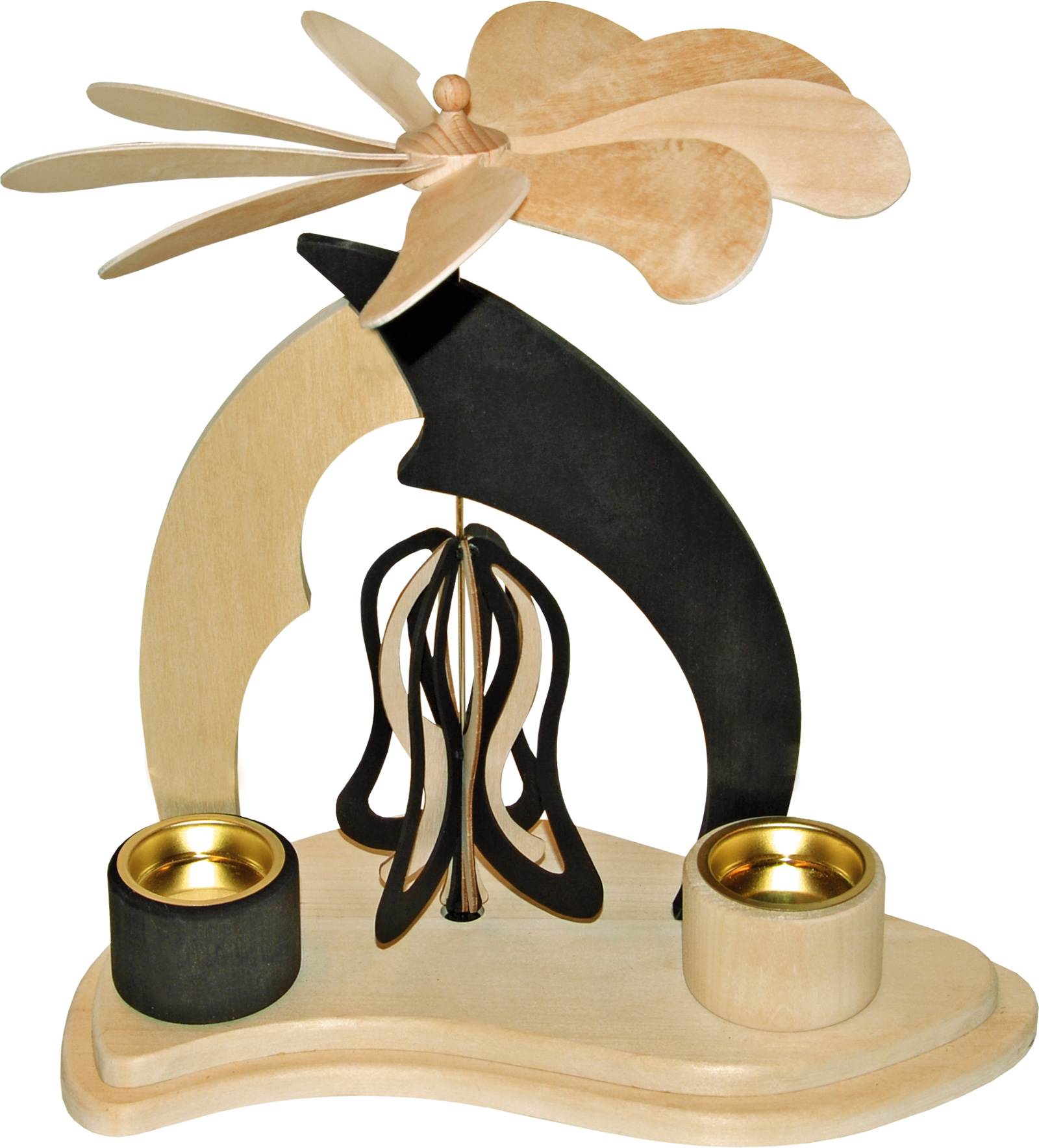 Ornamental solid wood pyramid, natural/black, modern
