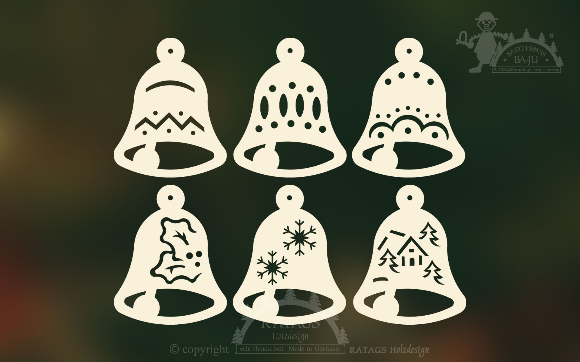 Tree decorations, set of 6, bells