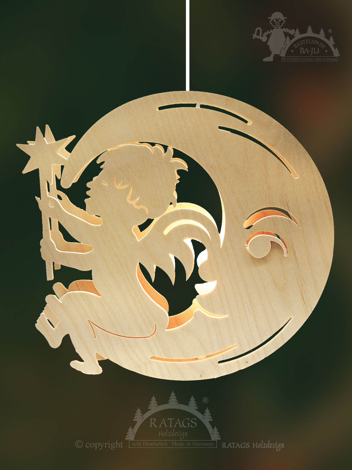 Window picture, illuminated, for crafting, moon boy, self-assembly