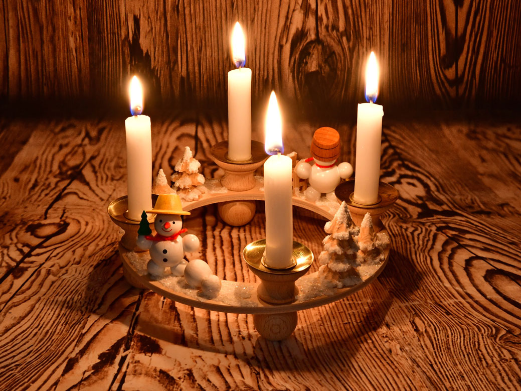 Lichterteller, Schneemann, Raureif