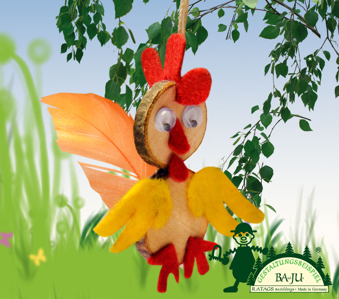 Tree decorations made from tree slices, chicks for crafting