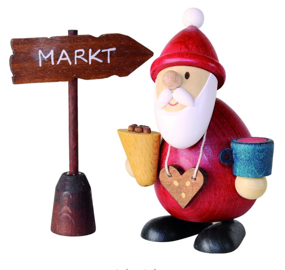 Weihnachtsmarktbummler mit Schild Markt