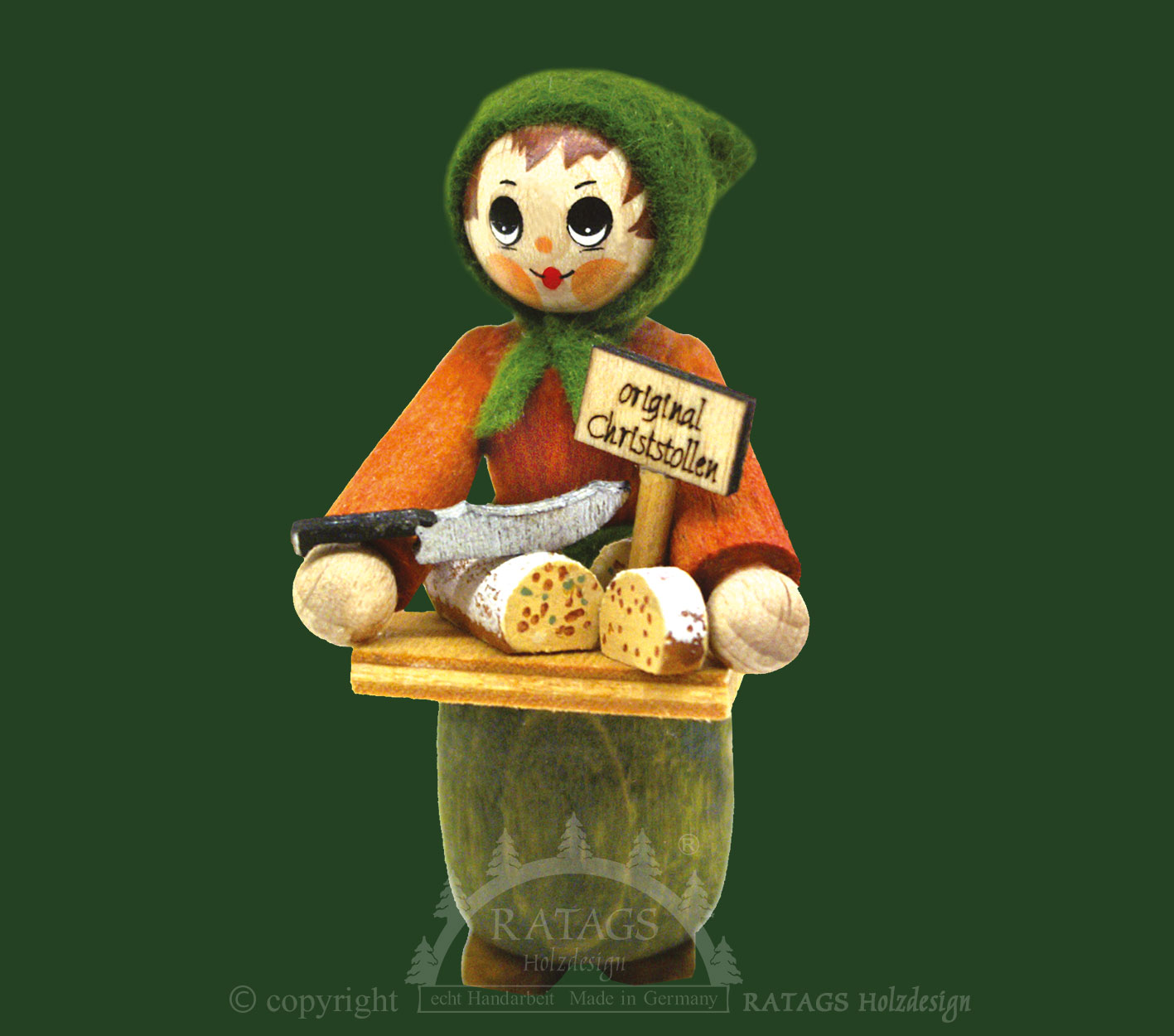 Figure, Stollenfrau, orange, tree green