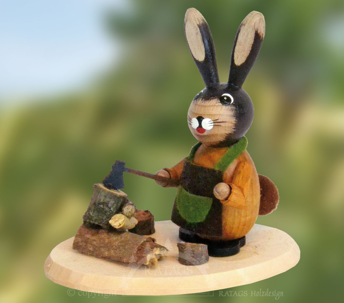 Easter bunny forest worker with wooden axe