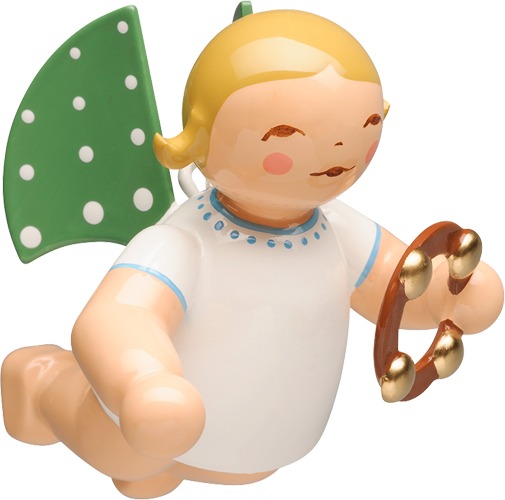 Engel mit Schellenring, schwebend blondes Haar