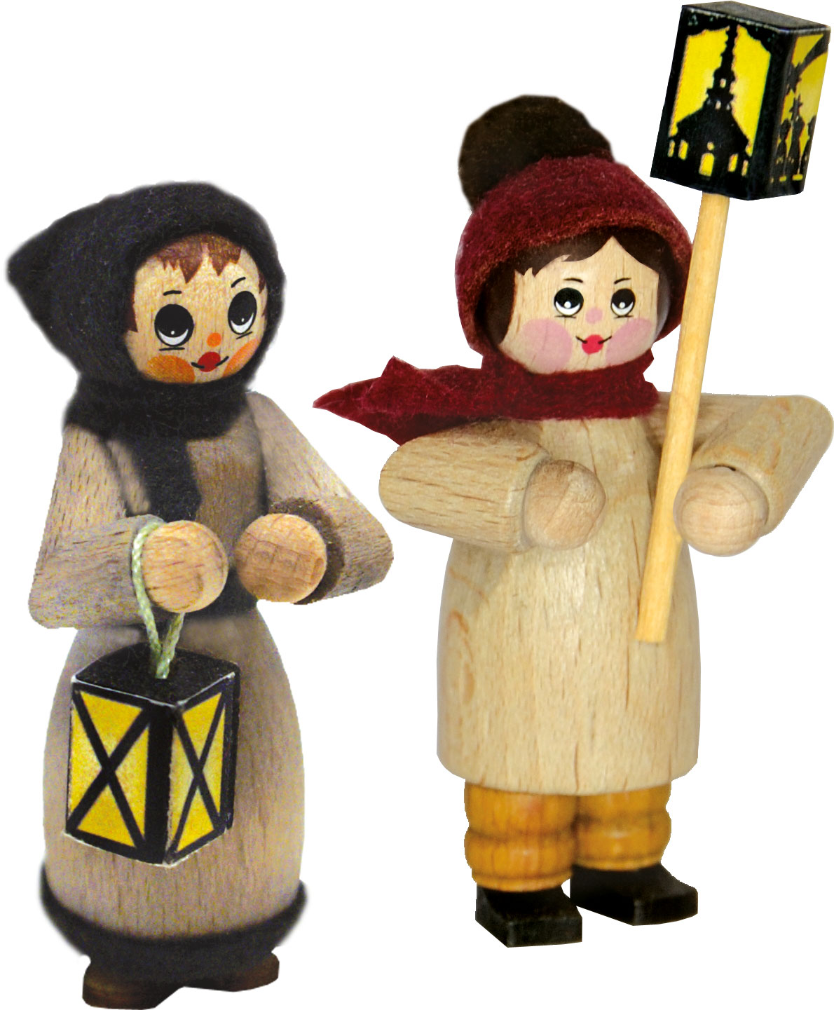 Figurines, set of 2, lantern children, grey