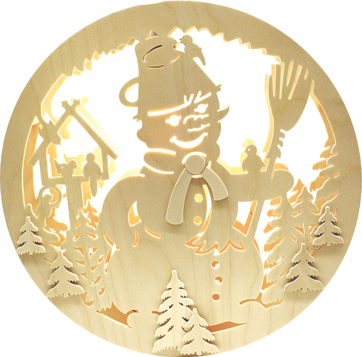 Fensterbild, beleuchtet, Schneemann mit Vogelhaus Fensterbild, beleuchtet, Schneemann mit Vogelhaus