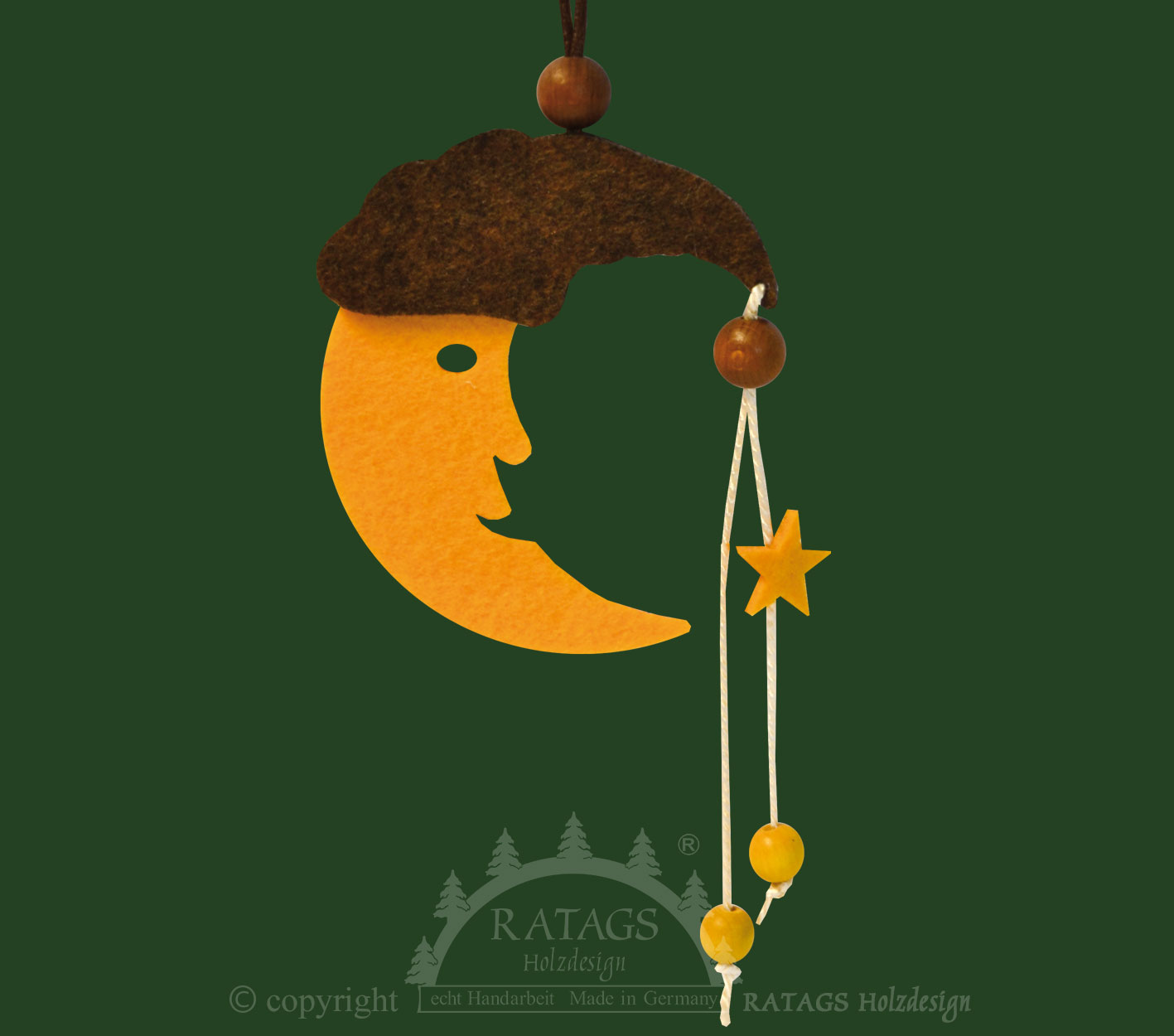 Tree decoration for crafting, moon material felt, length approx. 12 cm