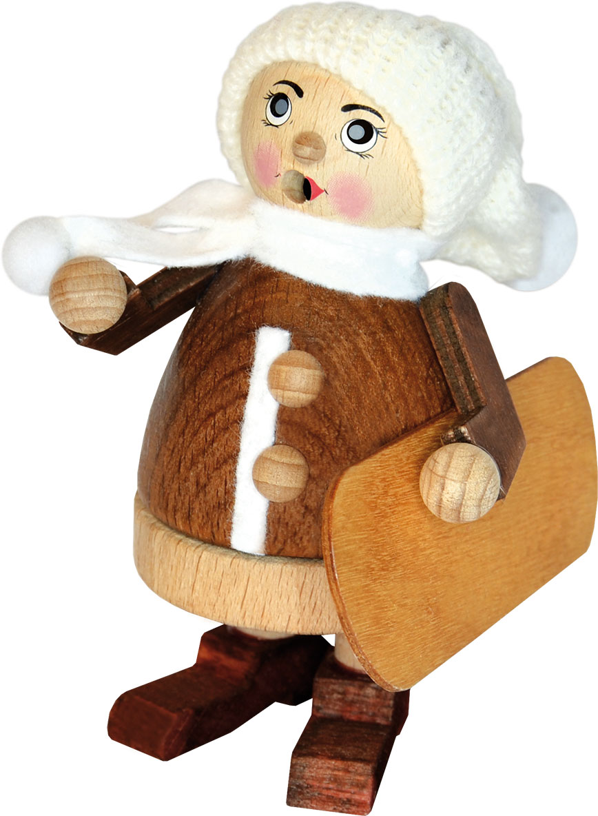 Smoking figurines, winter child with snowboard